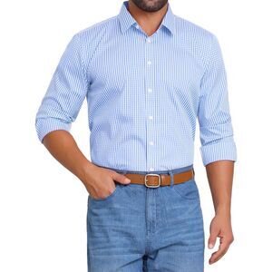 Geometric Patterns Long Sleeve Business Pattern Dress Shirts Blue